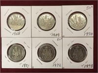1968 thru 1973 Canada 50¢ Coins
