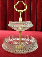 Vintage 2 Tier Candy Dish w/ Brass Handle