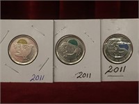 3 - 2011 Canada Coloured Enamel 25¢ Coins