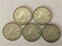 5 - 1960 Canada 10¢ Silver Coins