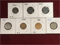 7 Vintage Canada 5¢ Coins