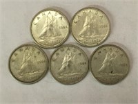 5 - 1964 Canada 10¢ Silver Coins