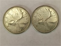 2 - 1964 Canada 25¢ Silver Coins