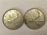2 - 1966 Canada 25¢ Silver Coins