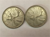 2 - 1965 Canada 25¢ Silver Coins