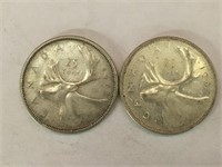 2 - 1962 Canada 25¢ Silver Coins