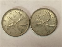2 - 1965 Canada 25¢ Silver Coins