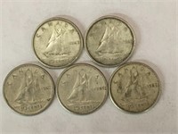 5 - 1962 Canada 10¢ Silver Coins
