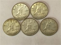 5 - 1968 Canada 10¢ Silver Coins