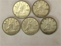 5 - 1966 Canada 10¢ Silver Coins