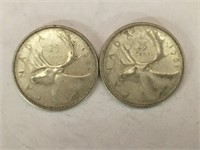 2 - 1961 Canada 25¢ Silver Coins