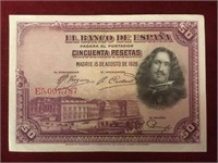 1928 Spanish 50 Pesetas Bank Note