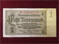 1937 German 1 Rentenmark Bank Note
