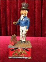 Vintage Uncle Sam Cast Iron Mechanical Coin Bank