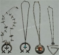 LOT OF 4 NAVAJO SILVER NECKLACES ONE WITH COPPER,