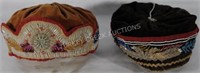 2 BEADED IROQUOIS HATS ROUND STYLE BEADED HAT ON