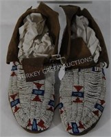 NORTHERN PLAINS BEADED MOCCASINS RED AND BLUE