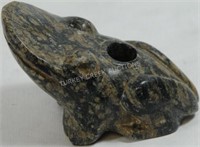 STONE FROG EFFIGY PIPE GREEN WITH MOTTLED BROWN