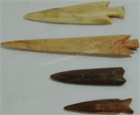 LOT OF 4 BONE/ANTLER PROJECTILE POINTS TO INCLUDE