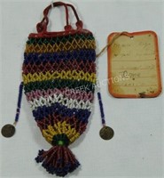 BEADED PURSE ON OLD TAG IN INK:  "MADE BY HOPI