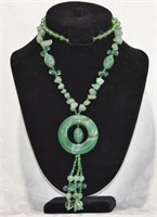 Vintage Glass Bead & Jade Necklace