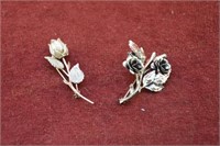 (2) Sterling Silver Rose Brooches
