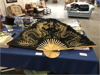 BAMBOO HOME DECOR FAN WITH GOLD ON SILK