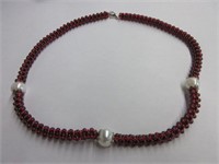 Bold Natural Garnet and Pearl Necklace