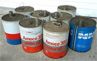 (8) Vintage 5 Gal. Amoco & Cenex Oil Cans