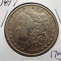 1897 Morgan silver dollar.