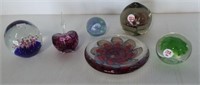 (6) Various style glass paper weights. Largest