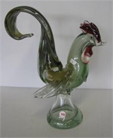 Art glass rooster statue. Measures 14" tall.