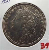 1921 Morgan silver dollar.
