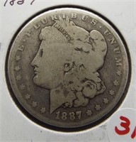 1887 Morgan silver dollar.