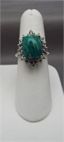 .925 Sterling silver ring with large malachite