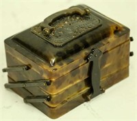 19th CENTURY CARVED TORTOISE SHELL HINGED BOX