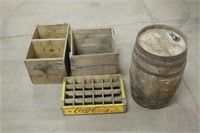 (3) Wooden Crates and Wooden Barrel