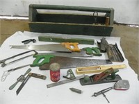 Qty of carpentry tool in shop made tool box