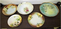Five Hand Painted Plates and Bowl