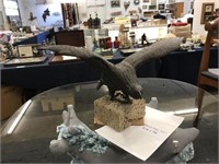 VINTAGE BRONZE EAGLE SCULPTURE ON CEMENT TONED