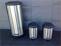 Qty 3 Stainless Steel Step Trash Cans