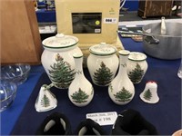 SPODE CHINA "CHRISTMAS TREE" THREE PIECE CANISTER