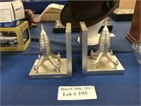 PAIR OF RETRO ALUMINUM FINISHED ROCKET BOOKENDS