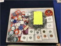 ASSORTMENT OF CASINO DRINK TOKENS AND CHIPS AS