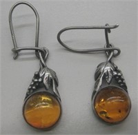 Unique Sterling Silver Amber Earrings