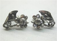 Sterling Stamped Floral Screw-on Earrings