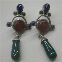 Vintage Sterling Silver India Multi-Stone Earrings