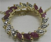 18kt  Gold Over S/S Diamond & Ruby Necklace