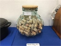 AQUA TINGED ONE GALLON JAR FILLED WITH CORKS