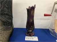FOOTED AMETHYST CARNIVAL GLASS TULIP VASE 10.5"